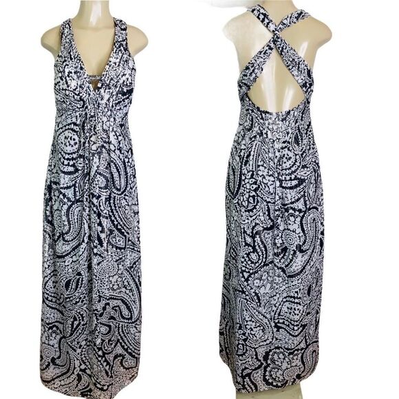 Oleg Cassini Black Paisley Printed Long Dress - Picture 9 of 9